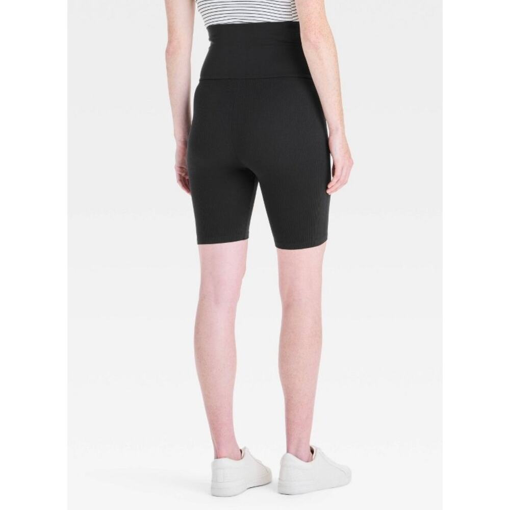 Isabel Maternity Ribbed Butter Soft Bike Shorts Size Medium Black 6 inch Inseam - Picture 3 of 5